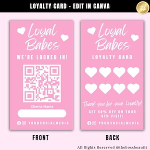 Pink Loyalty Card Template, digitaler Download, leicht zu bearbeiten, Canva, Hairstylist, Make-up Artist, Nageltechniker, Nägelpressen, Wimperntechniker