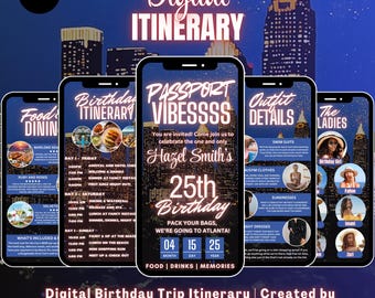 Travel Itinerary Invitation, girls trip, Itinerary Invitation, birthday girl, editable template, Birthday Weekend, blue invite, passport