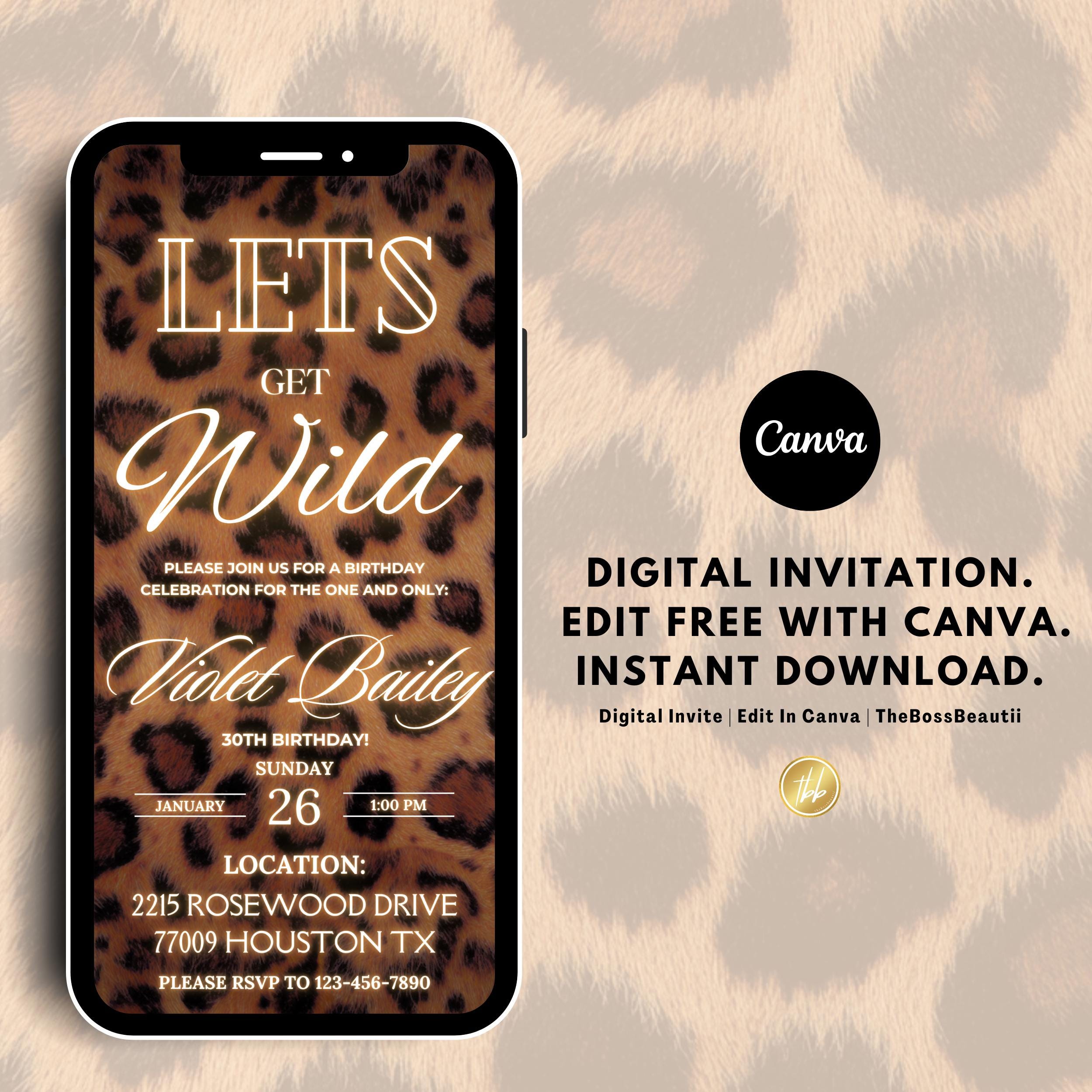 Leopard Print Birthday Digital Invitation, Birthday Party Evite ...