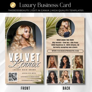 Tan Classy Business Card Template, digital download canva, hairstylist, makeup artist, nail tech, press on nails, lash tech, QR Code, DIY
