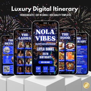 Nola Itinerary Invitation, birthday girl, editable template, Birthday Weekend, all girls trip, Beautiful New Orleans Luxury Invite, evite