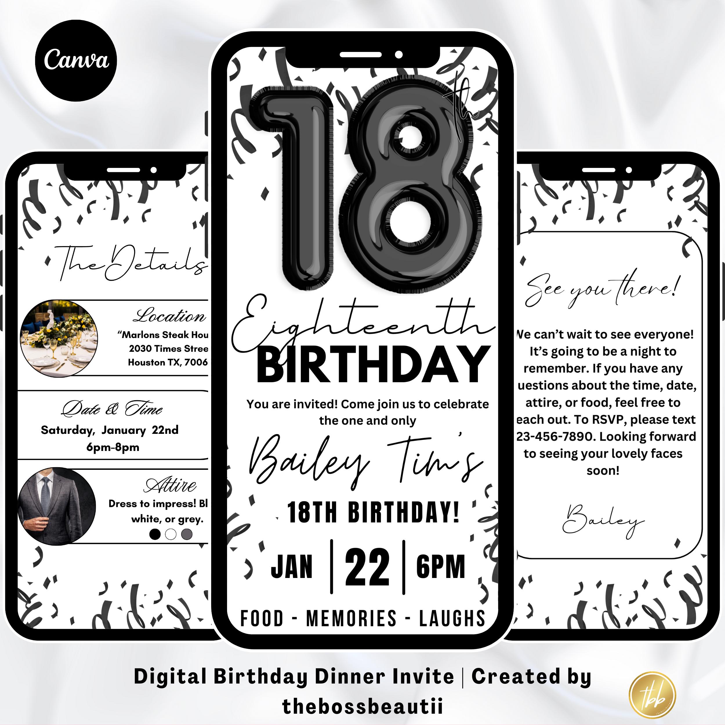Invitaciones De Cumpleaños Personalizables Vintage Damasco Blanco Y Negro – 18ª Fiesta – Marca TheCardZoo (Reino Unido)