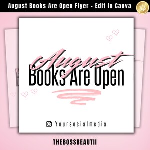 Les livres d'août sont ouverts : flyers, édition sur Canva, flyers DIY, flyers beauté, coiffures, ongles, cils, promotions maquillage, flyers IG DIY, rendez-vous