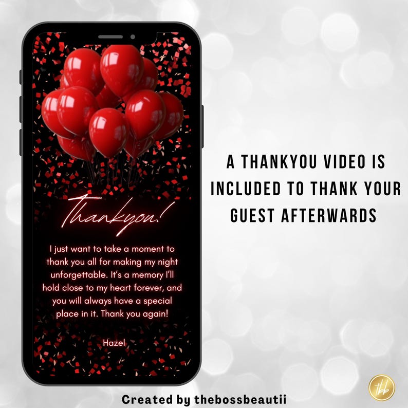 Faire-part numérique rouge pour le dîner d'anniversaire, invitation d'anniversaire, édition Canva, fête d'anniversaire, pour homme et femme, modèle modifiable, tbb10 image 2