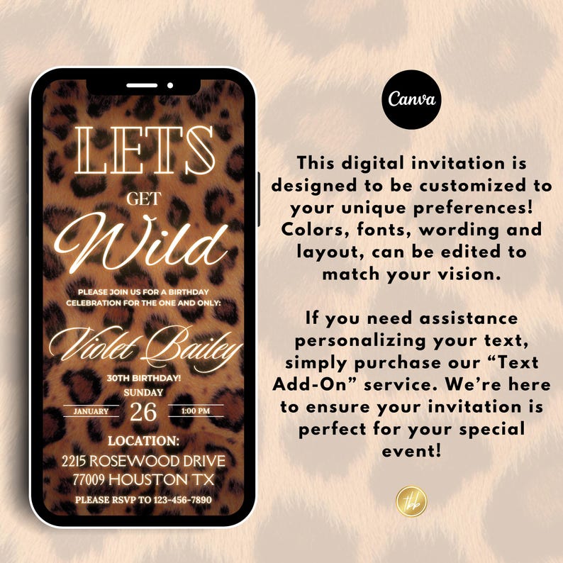 Leopard Print Birthday Digital Invitation, Birthday Party Evite ...