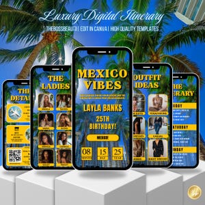 Mexico Itinerary Invitation, Beach evite, Itinerary Invitation, birthday girl, editable template, Birthday Weekend, all girls trip