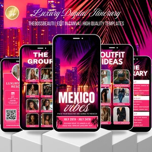 Mexico Pink Itinerary Invitation,  evite, Itinerary Invitation, birthday girl, editable template, Birthday Weekend, all girls trip