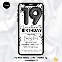 Digital 19th Birthday Invitation, Pink Balloons Nineteen Video Invite ...
