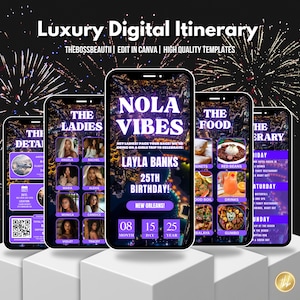 Nola Itinerary Invitation, birthday girl, editable template, Birthday Weekend, all girls trip, Beautiful New Orleans Luxury Invite, evite