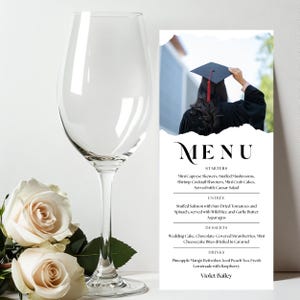 Abschlussfeier-Menü-Vorlage, Abschlussfeier-Menü-Vorlage, Elegante Menüvorlage, Luxus-Menü, Bearbeitbares Tischmenü, Hochzeitsmenü-Vorlage