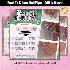 Folheto de tecnologia de unhas de volta às aulas, Editar no Canva, Folhetos DIY, Folhetos de beleza, Folhetos especiais da escola,