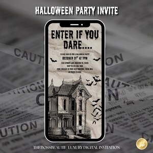 Halloween Party/haunted house invite, cool animated invite, text message invite,  spooky creepy old fashioned invitation, digital invitation