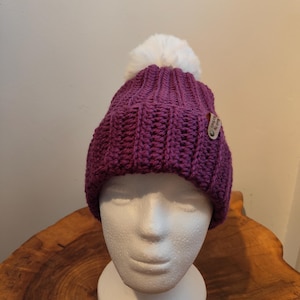 Handmade Plum Purple Bobble Hat
