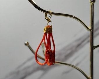 Tangerine Orange Zipper Earring with Gold Wiring Handmade