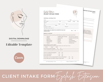 Eyelash Extension Intake Form - Editable Lash Consultation Template, Lash Tech, Esthetician Templates, Beauty Salon Forms, Lash Tech