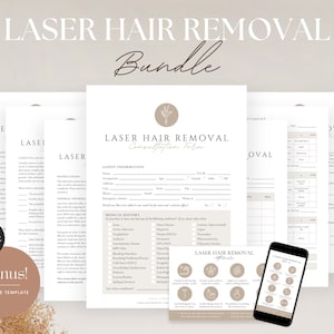 Laser Hair Removal Consent Forms - Laser Hair Reduction Intake, Fitzpatrick Scale, Treatment Record, Laser Aftercare,  Editable Templates