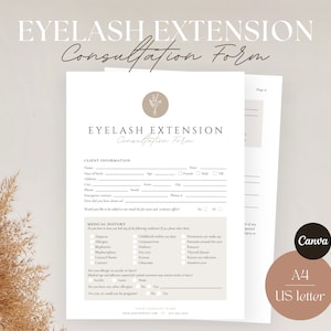 Eyelash Extension Consultation Form - Lash Consent Template, Lash Tech Consultation, Esthetician Forms, Beauty Salon Forms, Lash Technician