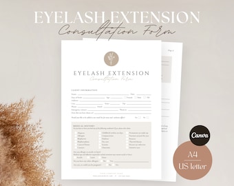 Eyelash Extension Consultation Form - Lash Consent Template, Lash Tech Consultation, Esthetician Forms, Beauty Salon Forms, Lash Technician