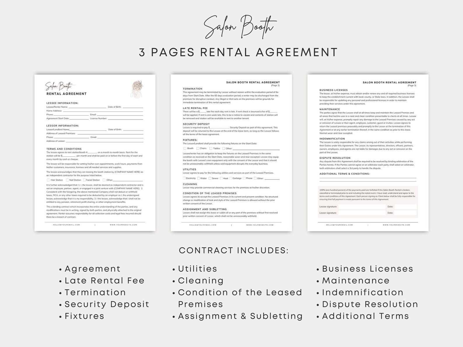 Professional Salon Booth Rental Contract, Editable Booth Rental ...