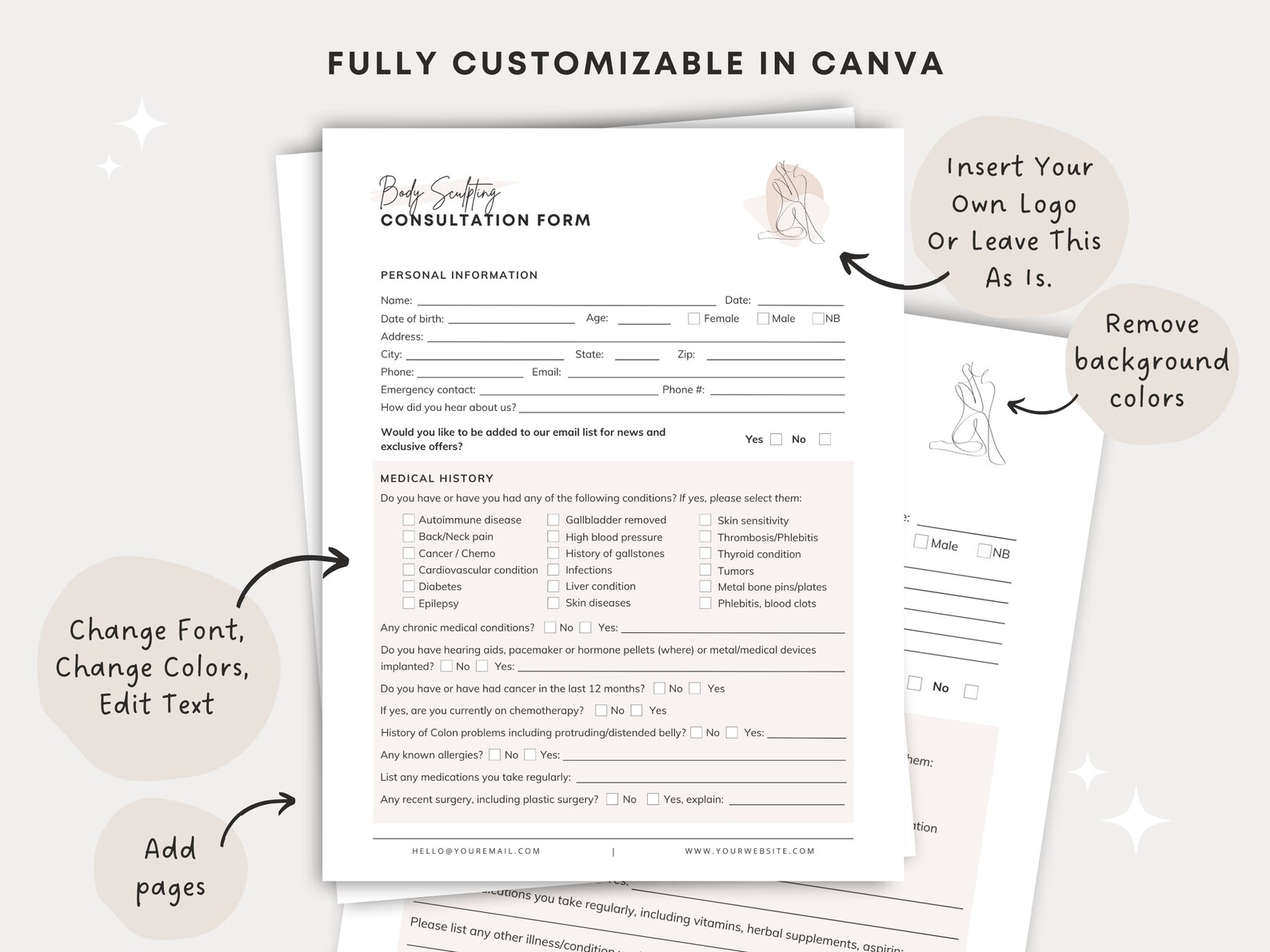 Body Sculpting Intake Forms Editable Body Contouring Etsy