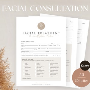 Facial Consultation Form - Editable Esthetician Form Template, Facial Treatment Intake Form, Skincare Consent, Beauty Salon Form, SPA Form
