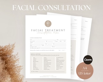 Formulario de consulta facial: plantilla de formulario de esteticista editable, formulario de admisión de tratamiento facial, consentimiento para el cuidado de la piel, formulario de salón de belleza, formulario de SPA