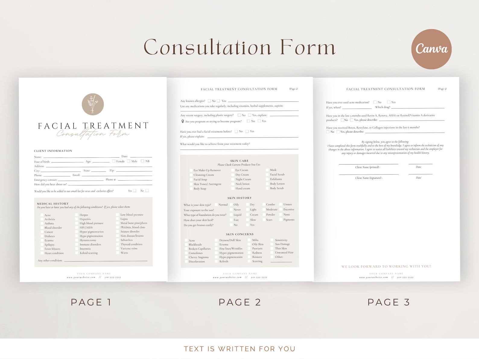 Facial Paperwork Facial Treatment Forms - Editable Esthetician Templates, Printable ...
