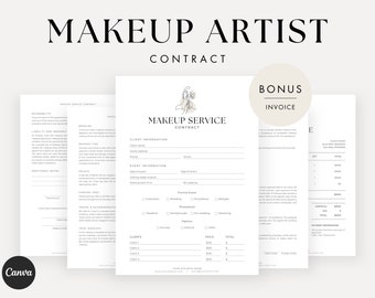 Contrato de maquillador: plantilla editable, acuerdo MUA, formulario de servicio de maquillaje, contrato de maquillaje nupcial, acuerdo de maquillador independiente