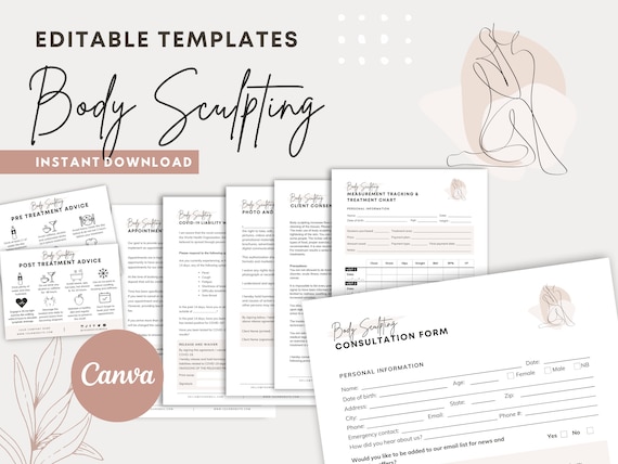 Body Sculpting Intake Forms - Editable Body Contouring Consultation, Body Shaping Treatment, Fat Cavitation, Med Spa Forms, Esthetician Form