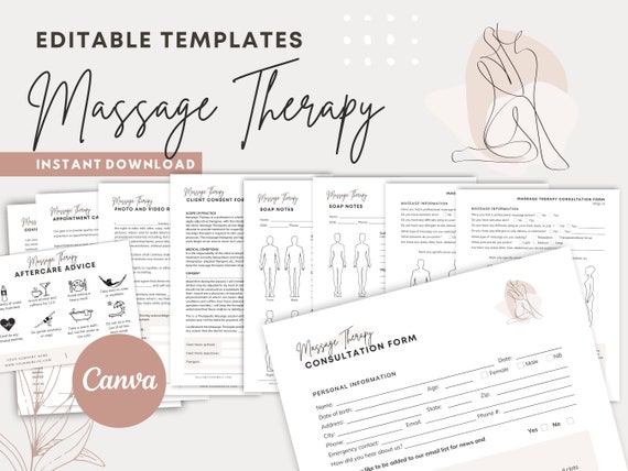 Massage Therapist Forms - Editable Massage Consent Form, Massage Intake Form, Esthetician Templates, Lymphatic Massage Forms, Spa Forms