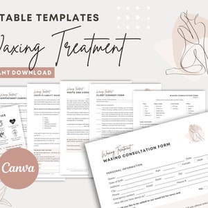 Waxing Treatment Forms - Editable Esthetician Forms Bundle, Skincare Consent Forms, Waxing Consultation, Spa forms Canva Templates