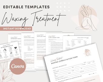 Waxing Treatment Forms - Editable Esthetician Forms Bundle, Skincare Consent Forms, Waxing Consultation, Spa forms Canva Templates