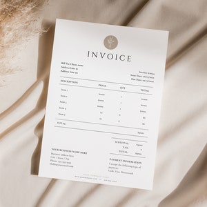 Invoice Template - Minimalist Business Invoice, Small Business Template, Modern Boho Client Invoice, Editable Template, Services Invoice