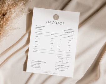 Invoice Template - Minimalist Business Invoice, Small Business Template, Modern Boho Client Invoice, Editable Template, Services Invoice