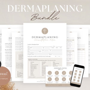 Formulaires de dermaplaning - Modèles d'esthéticienne modifiables, consentement au dermaplaning, consultation du visage, suivi, formulaires de consentement de l'esthéticienne SPA
