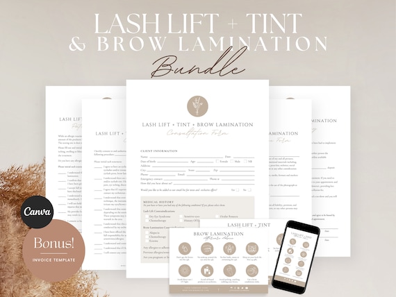 Brow Lamination, Lash Lift, Tint Forms  - Editable Lash Consent Templates, Brow Lash Tech Consultation, Esthetician Forms, Lash Forms