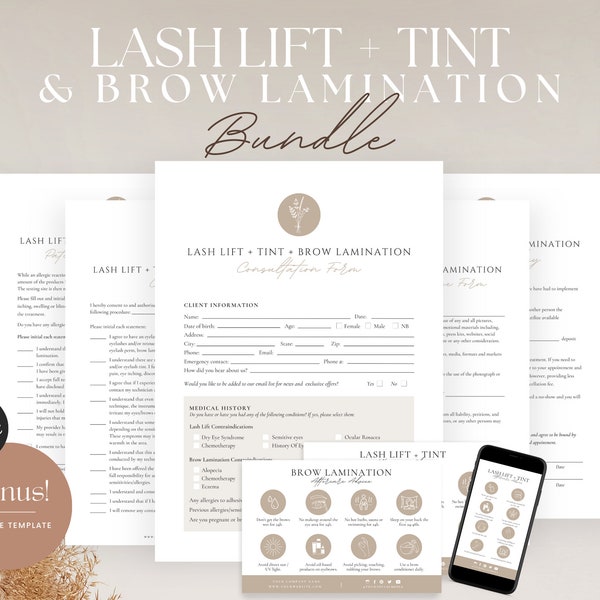 Brow Lamination, Lash Lift, Tint Forms  - Editable Lash Consent Templates, Brow Lash Tech Consultation, Esthetician Forms, Lash Forms