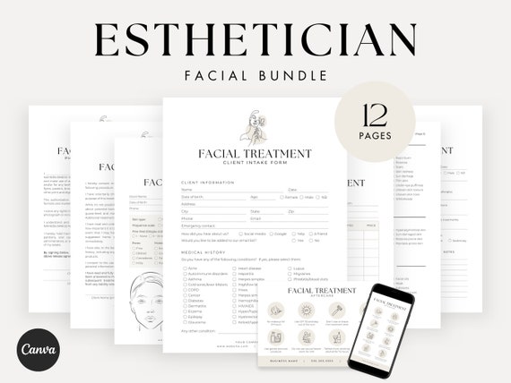 Facial Treatment Forms - Editable Esthetician Templates, Printable Skincare Consent Forms, Beauty Salon Forms, Facial Consultation Form