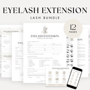 Formulaires de consentement pour l’extension des cils - Modèles de cils modifiables, consultation technique des cils, formulaires d’esthéticienne, formulaires de cils, carte de suivi des cils