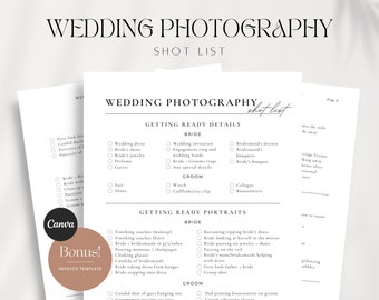 Wedding Photographer Shot List - Editable Wedding Photo Checklist, Wedding Planner List, Wedding Photography List, Wedding Shot List, Canva