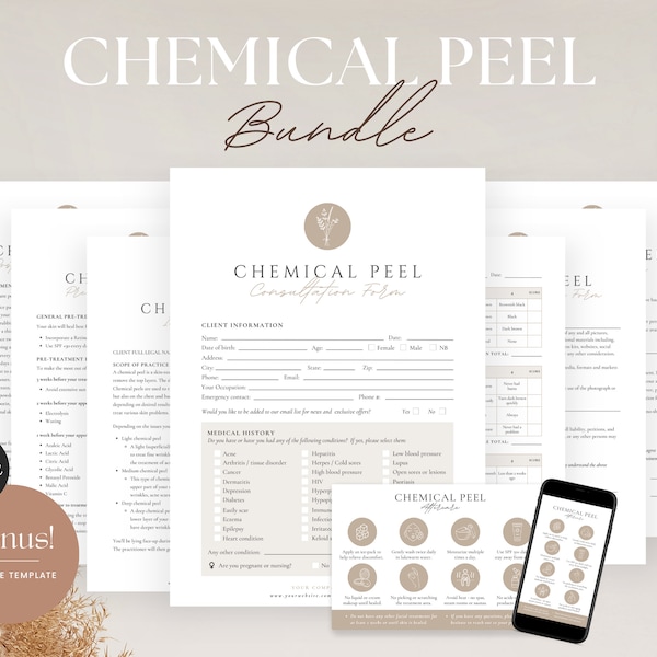 Chemical Peel Forms - Editable Esthetician Templates, Chemical Peel Consent Forms, Peel Consultation, Peel Aftercare, Facial Consent Forms