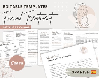 SPANISH (ESPAÑOL) - Facial Treatment Forms - Editable Esthetician Templates, SPA Consent Forms, Beauty Salon Forms, Esthetician Intake Forms
