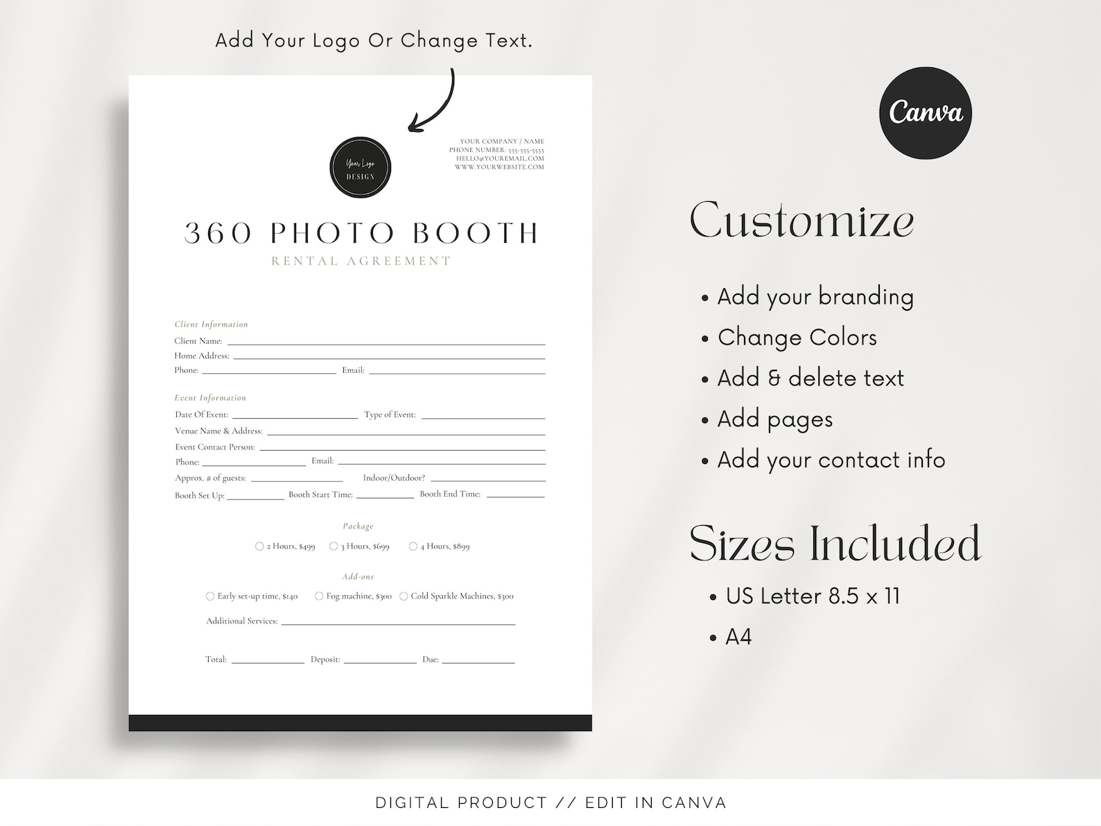 360 Photo Booth Contract Template, Photo Booth Template, Video Booth