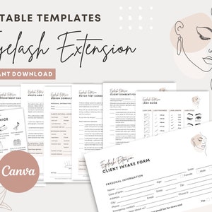 Eyelash Extension Forms - Editable Lash Consent Template, Lash Tech Consultation, Esthetician Templates, Beauty Salon Forms, Lash Technician