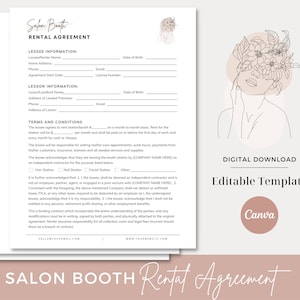 Professional Salon Booth Rental Contract, Editable Booth Rental Agreement, Salon Station, Spa Rental, Salon Chair Rental, Salon Lease, Canva