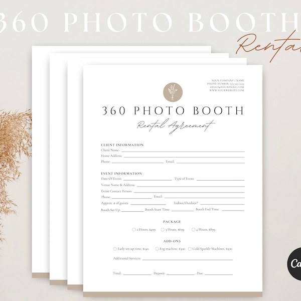 360 Photo Booth Contract Template, Photo Booth Template, Video Booth Rental Agreement, Editable 360 Photo Booth Rental Contract, Canva