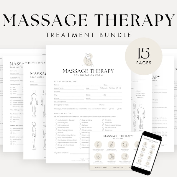Massage Therapie Formen - Massage Zustimmung, Massage Beratung, Massage Intake Formen, Kosmetiker Vorlagen, Lymphmassage, Seifennotizen