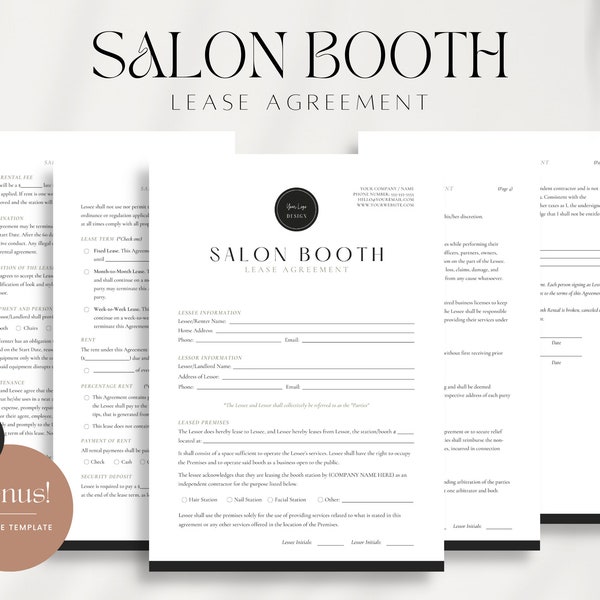 Contrat de location de stand de salon professionnel, Contrat de location de stand modifiable, Station de coiffure, Location de spa, Location de chaise de salon, Bail de salon, Canva