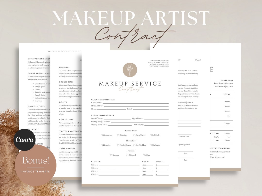 Makeup Service Contract Template MUA Contract Makeup Service Form