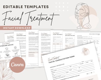 Facial Treatment Forms - Editable Esthetician Templates, Printable Skincare Consent Forms, Beauty Salon Forms, Facial Consultation Form